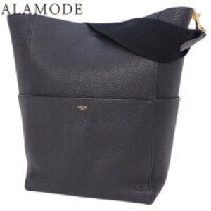 Celine Sangle Bucket Shoulder Bag Logo One Black Leather